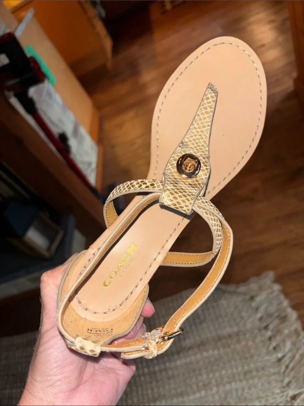 Coach Taupe Snake-Print Wedge Sandals with Ankle Strap